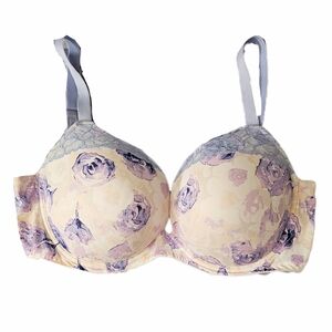DREAMFIT Womens Floral Lace Trim Underwire Push Up Bra Plus Size 42D